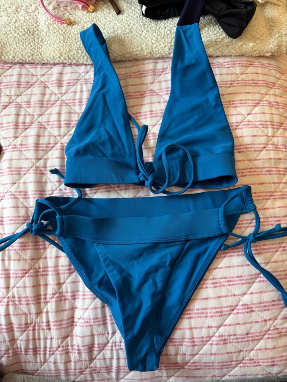 Lovers + Friends Bright Blue Triangle Tie Bikini Set